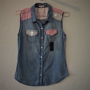 Chiqle Red White Blue Pearl Snap Sleeveless Small